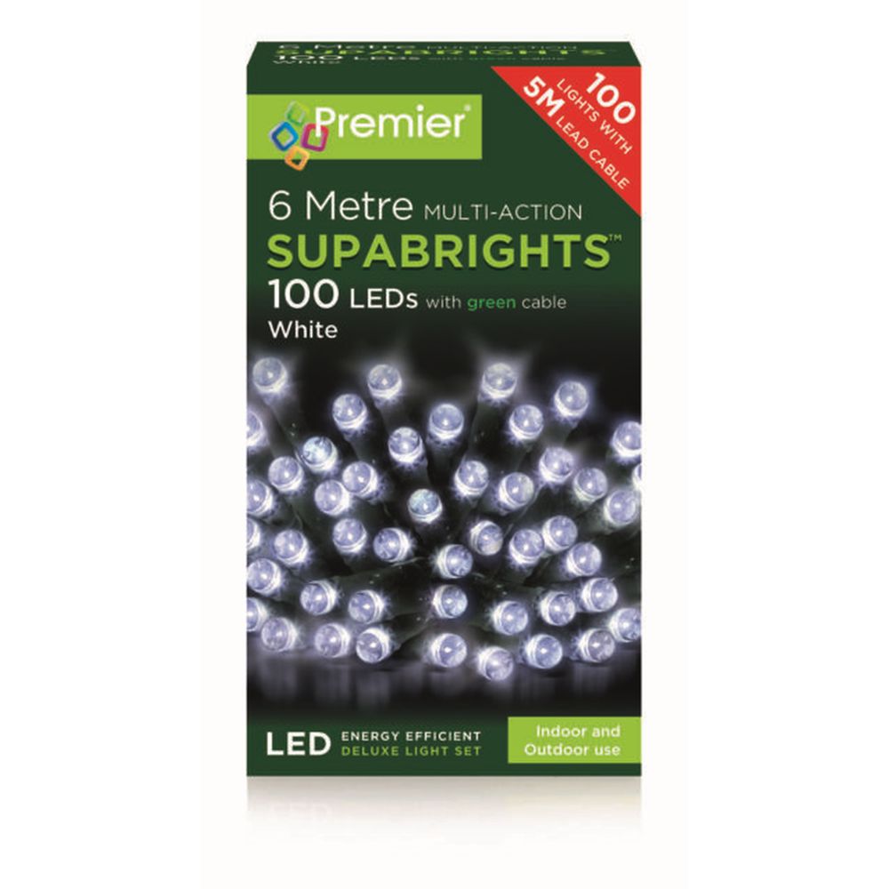 100 Supabright Green Cable Lights Multi-Action White